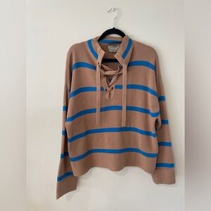 Everlane Wool Organic Cotton Tan Striped Lace Up Smock Knit Sweater Women’s XL